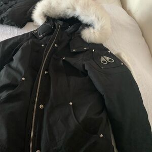 Moose Knuckles Black Parka with Fur Trim